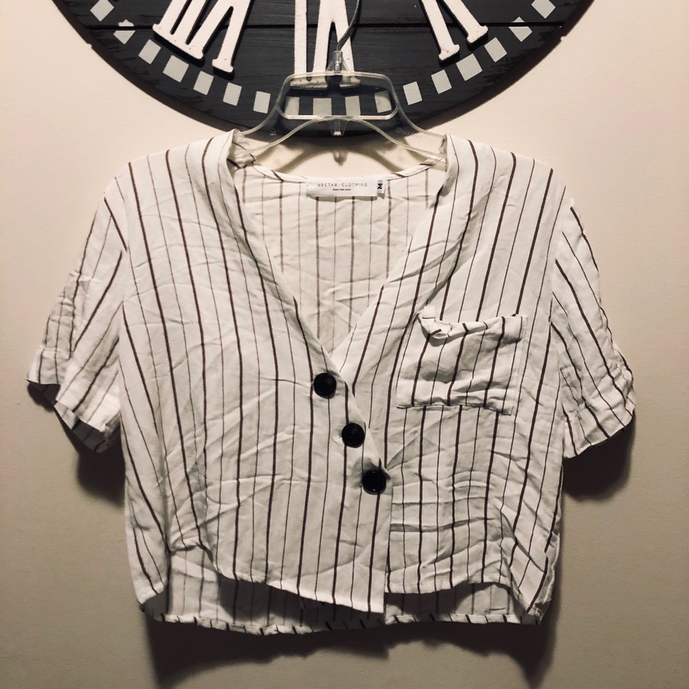 Striped brown and white cropped shirt